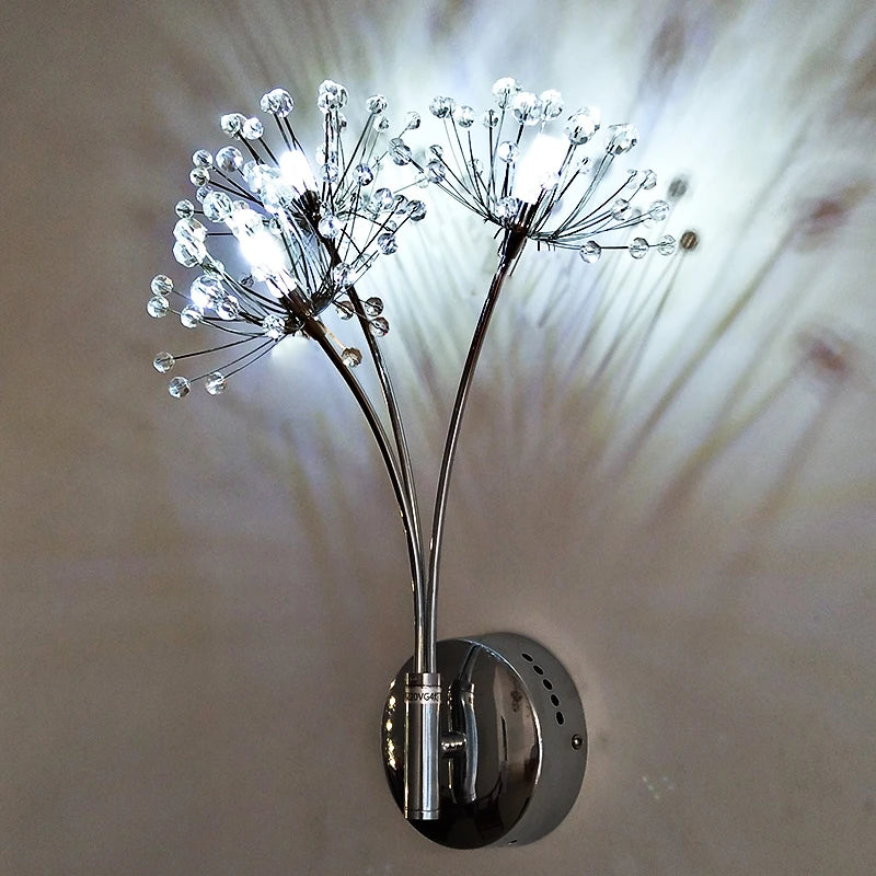 Creative crystal dandelion flower wall light
