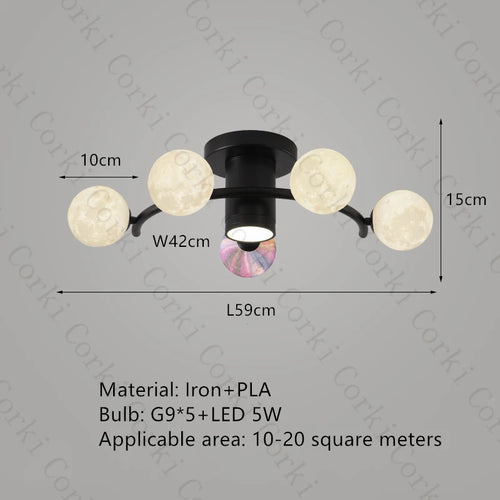 designer ceiling light in black and gold metal with white ball for modern interiors - vue 8 sur 18