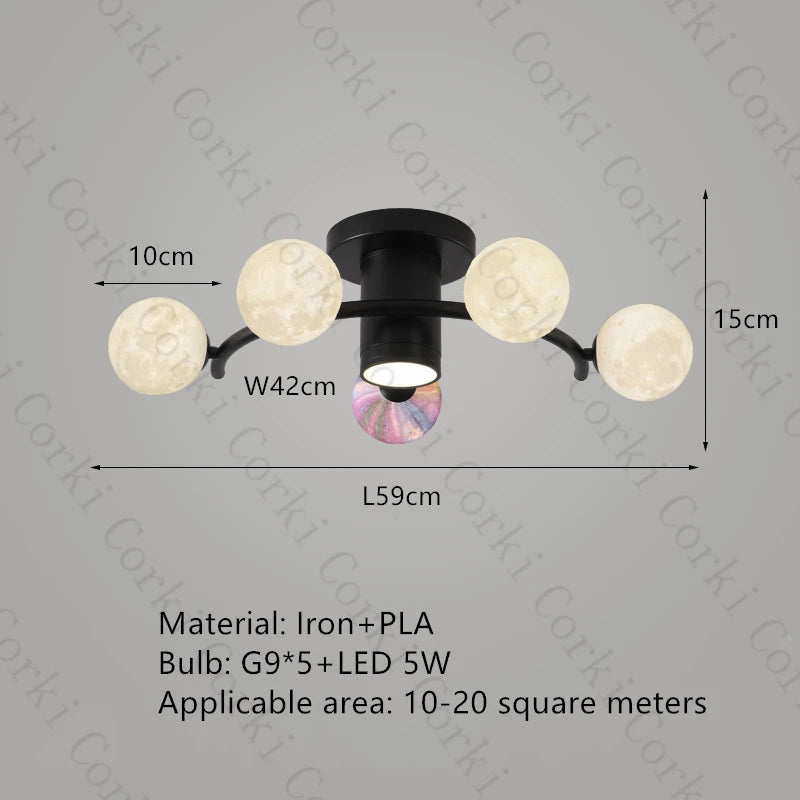 designer ceiling light in black and gold metal with white ball for modern interiors - vue 7 sur 18