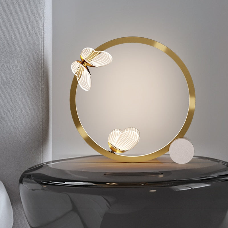 Gold metallic butterfly LED table lamp - vue 4 sur 8