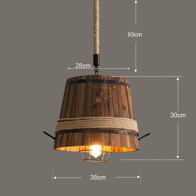 American retro loft barrel industrial pendant light, adjustable wood chandelier for dining room, cafe, restaurant by Drolight