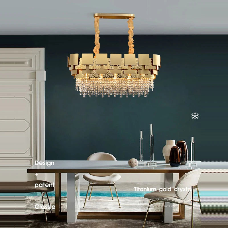 lustre en acier inoxydable à led avec cristal doré - vue 5 sur 16