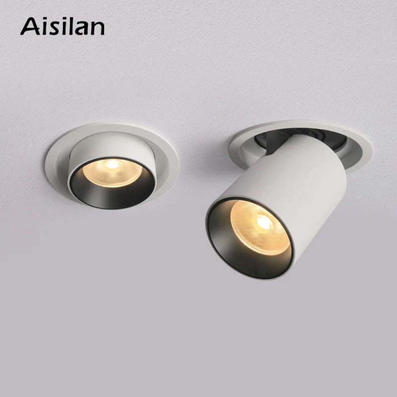 Round recessed extendable rotatable folding LED spotlight