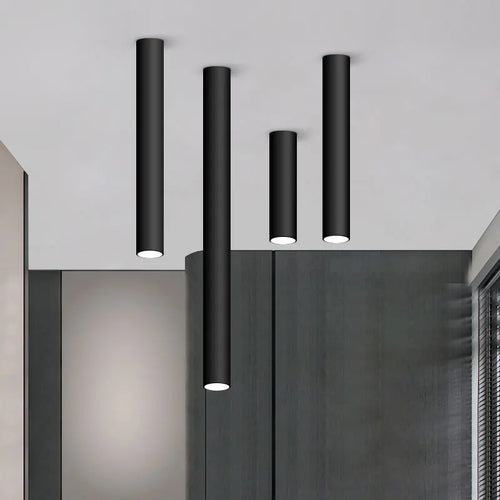 Modern long cylinder LED aluminium surface-mounted ceiling spotlight for living room, kitchen or office - vue 3 sur 6