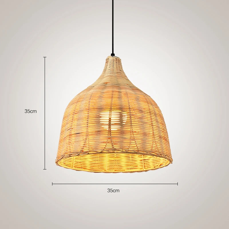 Rattan and bamboo pendant light for interior decor with Asian rustic style - vue 15 sur 16