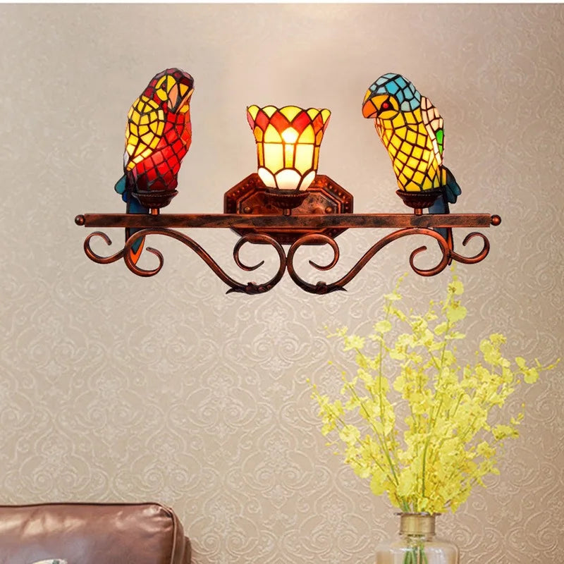 Coloured glass parrot design wall light