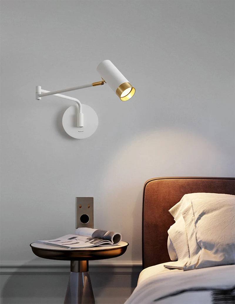 Nordic minimalist swing arm wall bedside lamp