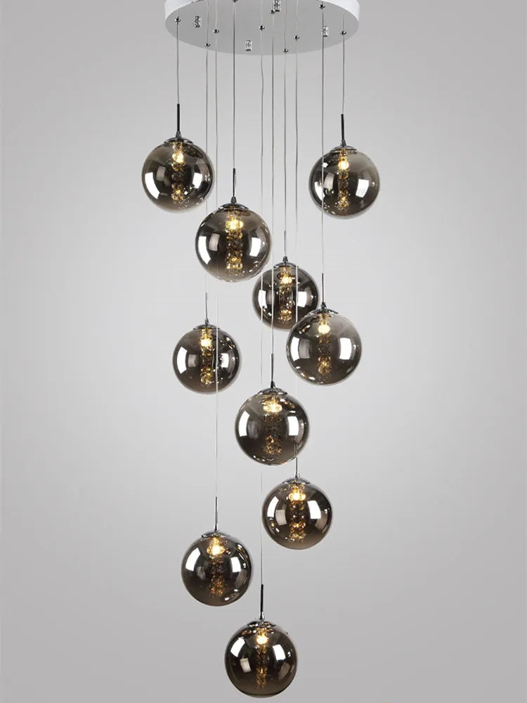 Modern designer glass LED chandelier for staircase - vue 3 sur 8