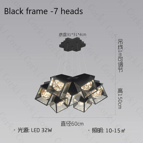 modern design led chandelier geometric interior lighting dimmable - vue 10 sur 9