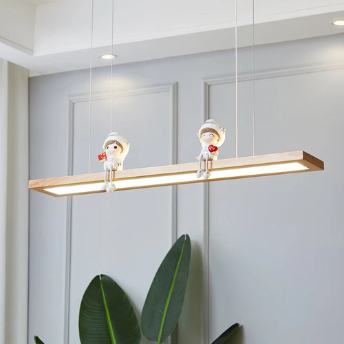 Nordic minimalist creative wooden LED pendant light - vue 3 sur 10