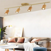 Modern wooden LED ceiling light with multiple heads