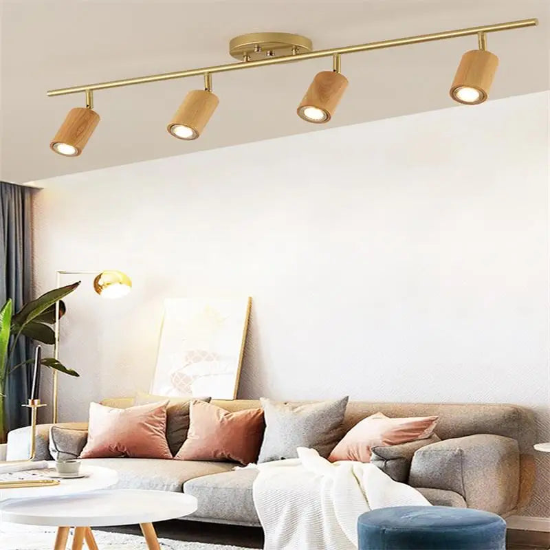 Modern wooden LED ceiling light with multiple heads