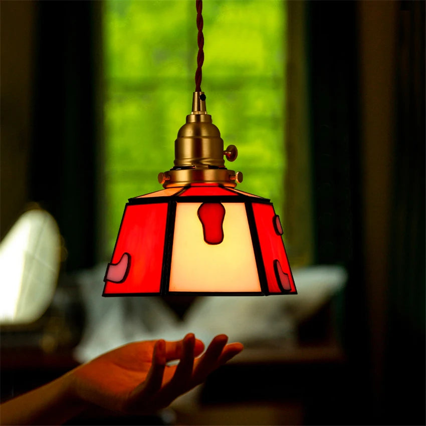 Retro stained glass pendant light Japanese style for interior decoration - vue 4 sur 9