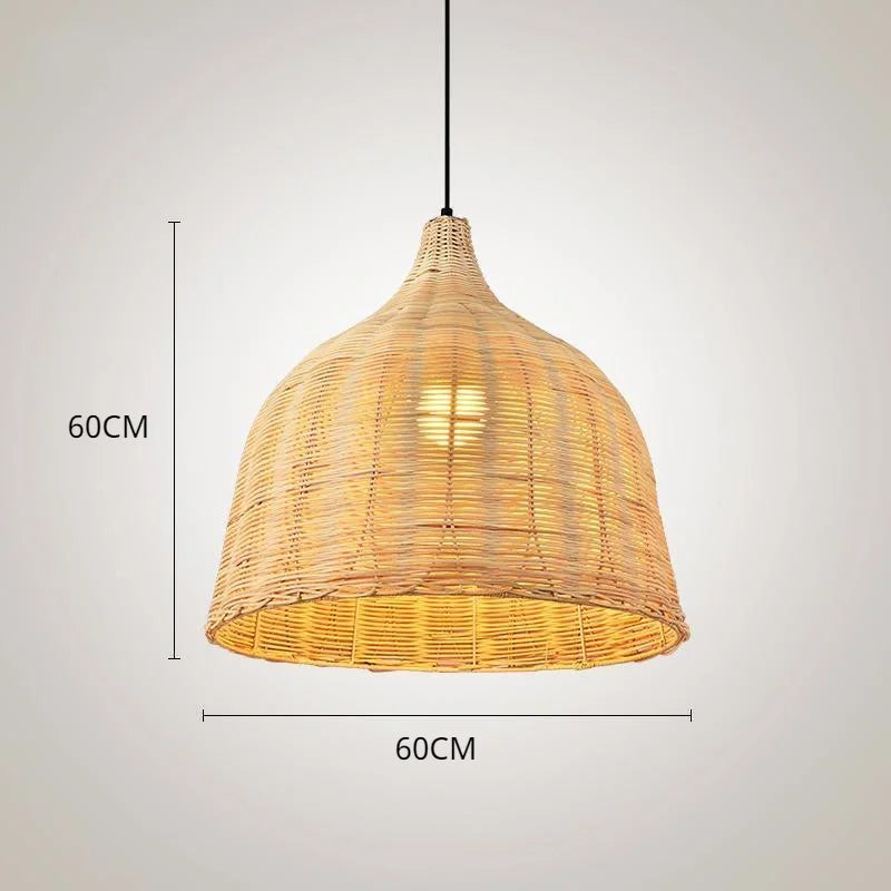 Rattan and bamboo pendant light for interior decor with Asian rustic style - vue 12 sur 16