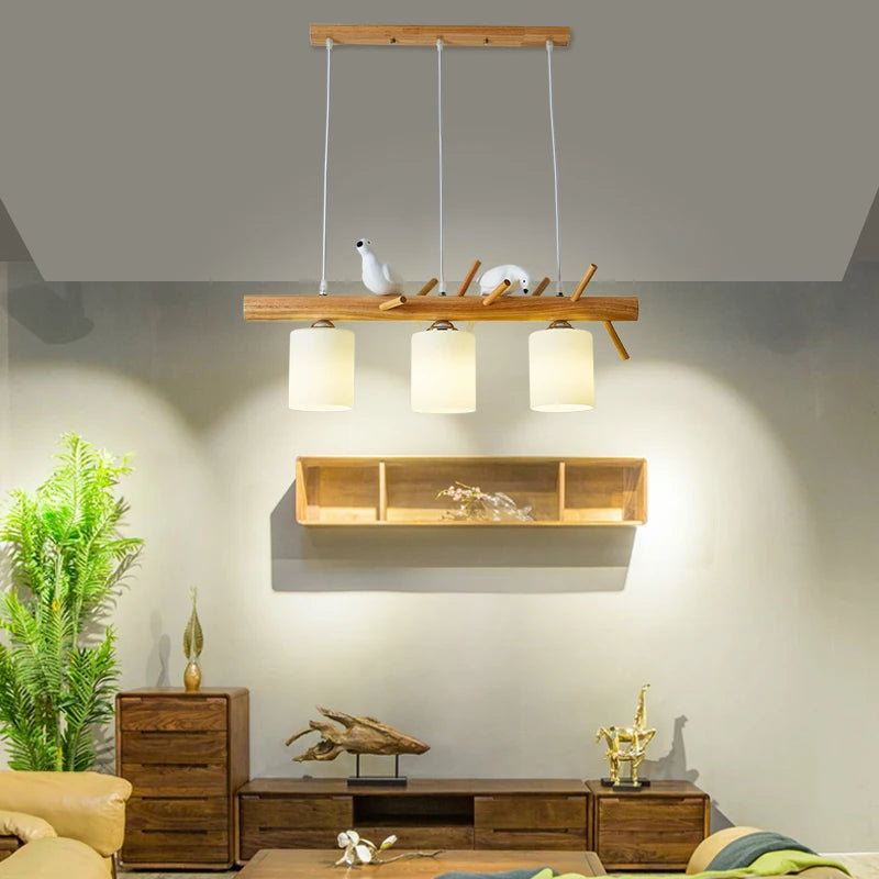 Nordic wooden bird LED table lamp with pendant - vue 4 sur 7