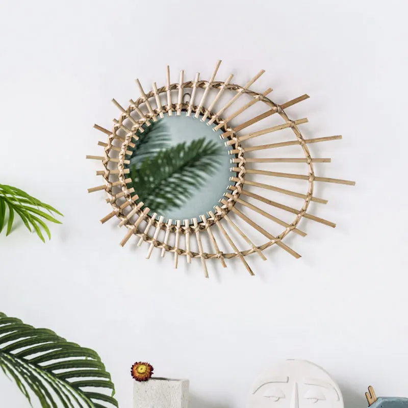 hand-woven Japanese rattan mirror for modern decor
