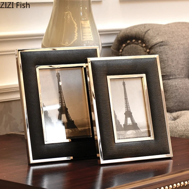 Modern faux crocodile leather photo frame for couples