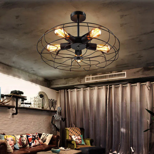 Retro loft ceiling fan pendant light fixture chandelier - vue 3 sur 9
