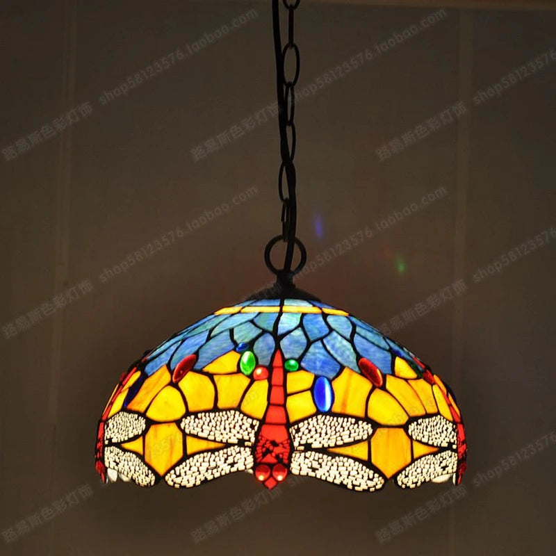 Dragonfly pendant lamp European style vintage Tiffany stained glass