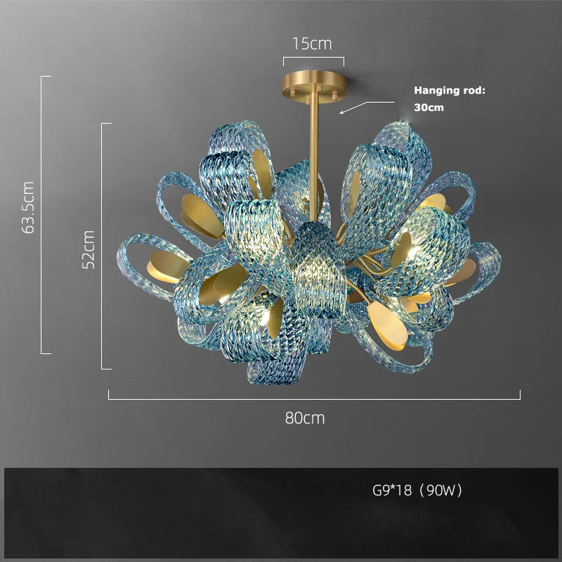 Art deco copper and blue chandelier for elegant interiors - vue 16 sur 21