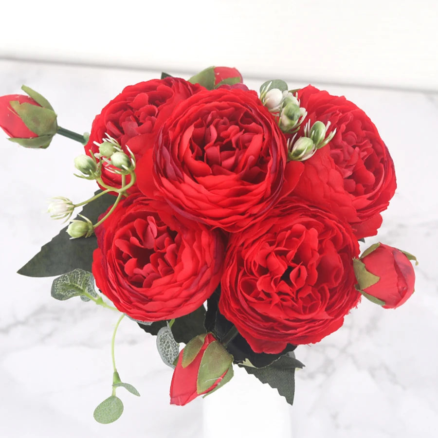 Artificial silk peony flower bouquet for indoor decoration