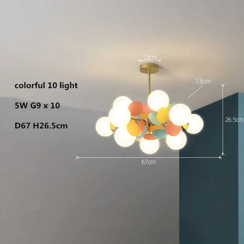Colourful acrylic glass globe LED chandelier for children - vue 15 sur 24