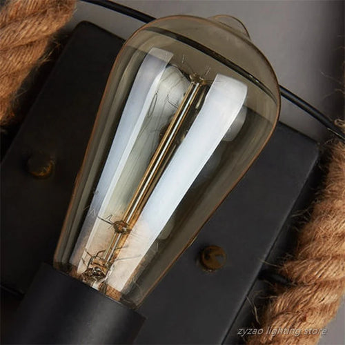 Industrial vintage hemp rope wall light - vue 4 sur 8