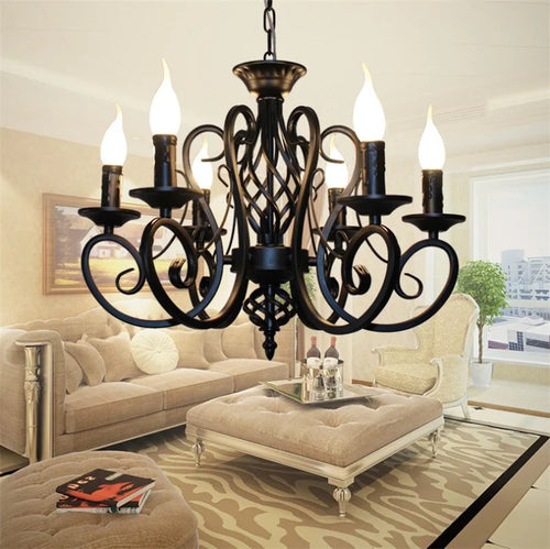 Classic vintage chandelier with 6 or 8 candle lights in wrought iron - vue 5 sur 6