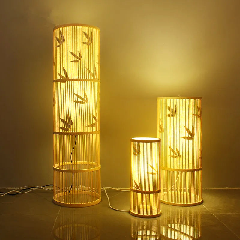 Modern Japanese bamboo wooden handmade floor lamp