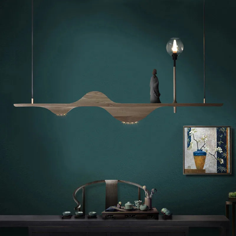 Solid wood pendant light modern zen style for creative lighting - vue 3 sur 10