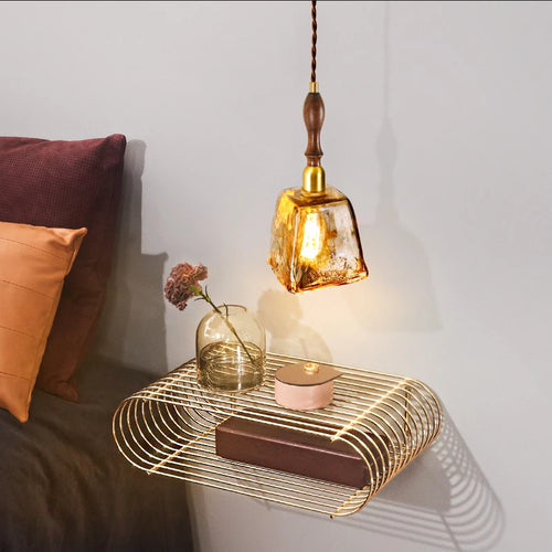 Adjustable vintage Japanese-style LED wood and copper pendant light - vue 10 sur 21