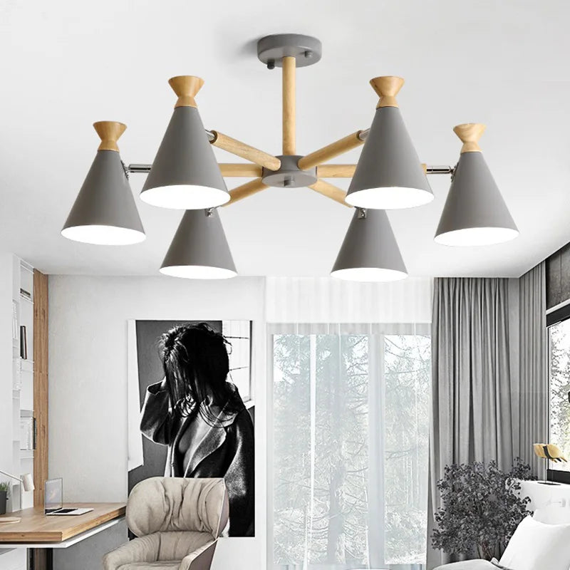 Nordic wooden pendant light for interior decor - vue 3 sur 26