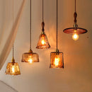 Adjustable vintage Japanese-style LED wood and copper pendant light