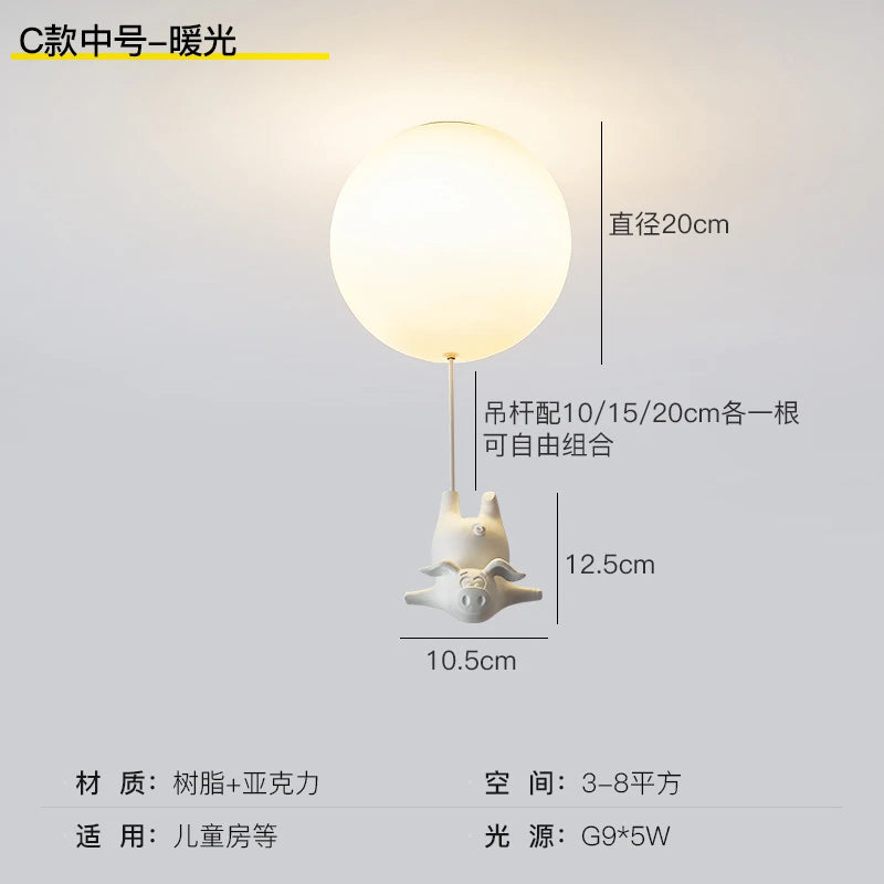 flying pig led ceiling light for children's decoration - vue 16 sur 16