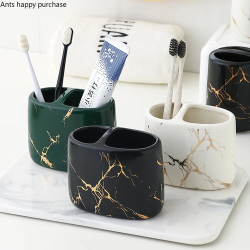 Multifunctional ceramic toothbrush holder for bathroom - vue 2 sur 19