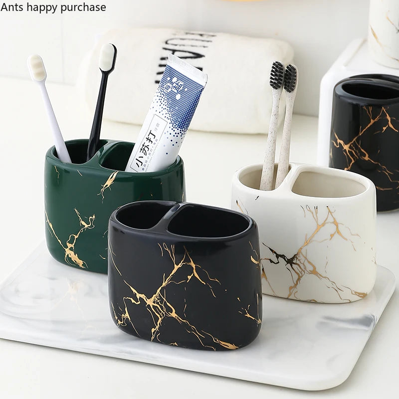 Multifunctional ceramic toothbrush holder for bathroom