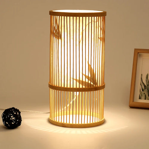 Modern Japanese bamboo wooden handmade floor lamp - vue 5 sur 18