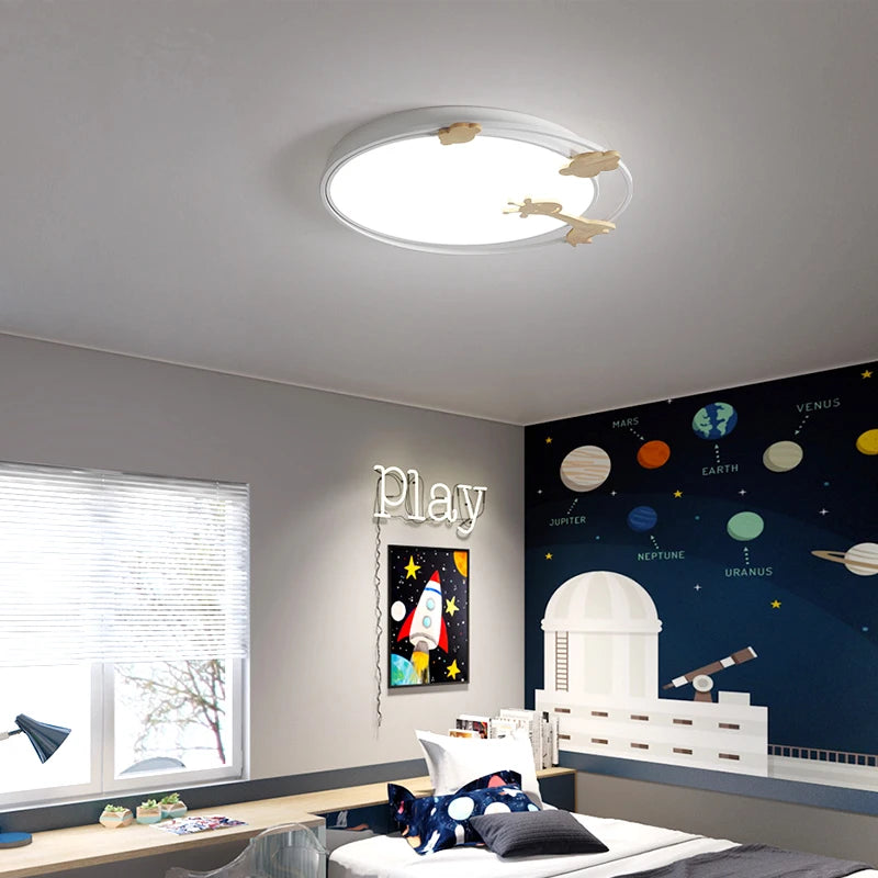 Children's adjustable wooden cartoon LED ceiling light