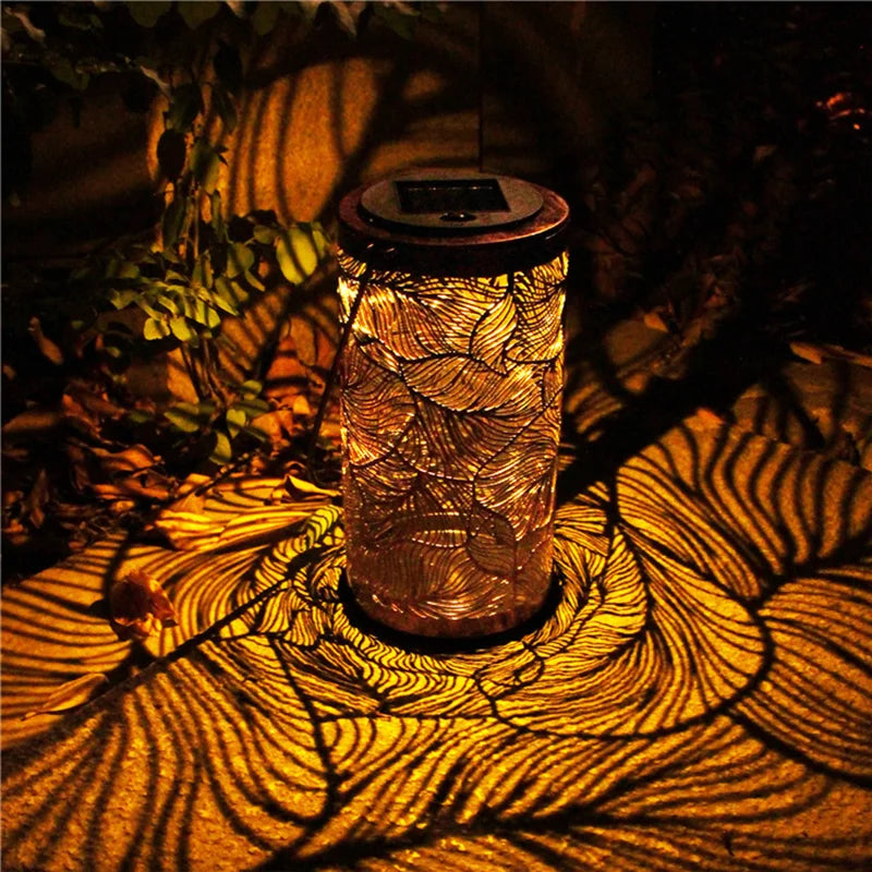 Retro iron solar lantern for outdoor garden