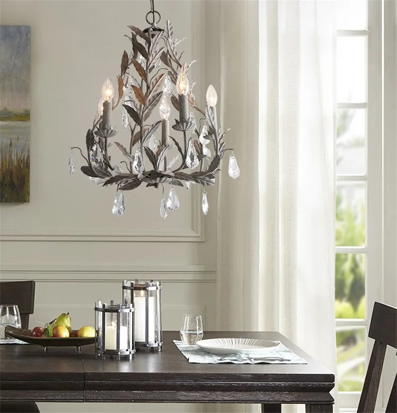 Vintage wrought iron and crystal chandelier for retro lighting - vue 4 sur 8