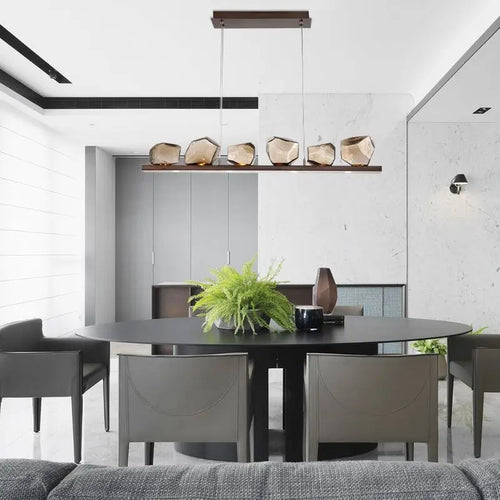 Modern stone and glass chandelier for stylish home interiors - vue 3 sur 6