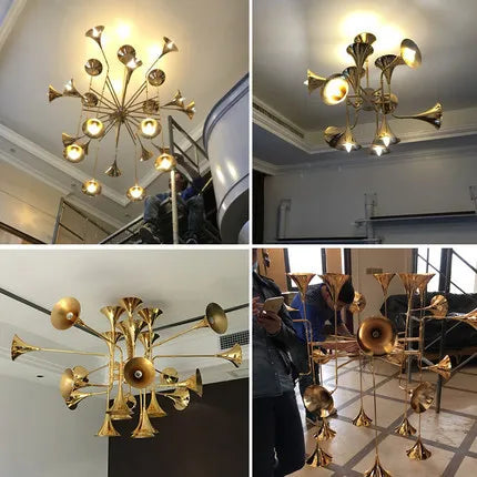 Modern gold horn pendant light for musical lighting - vue 6 sur 9