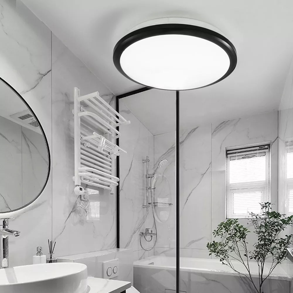 Zerouno modern LED waterproof ceiling light for bathroom, round lamp with motion sensor, black glossy, 30W