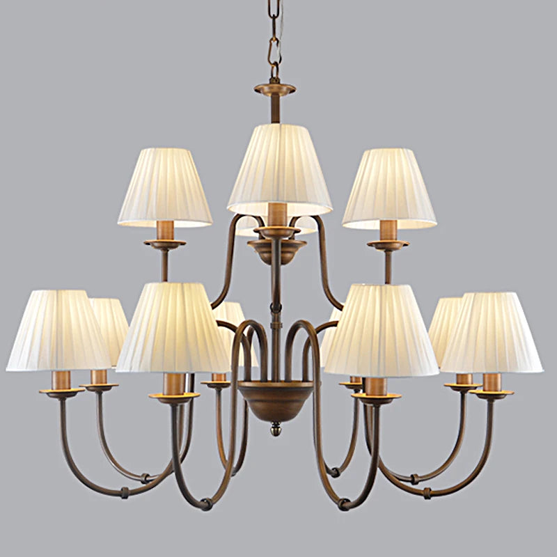 Classic European and American country wrought iron chandelier with fabric shade
