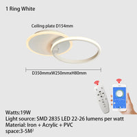 Modern led chandelier with rings, remote/app control, 1–5 rings, black or white