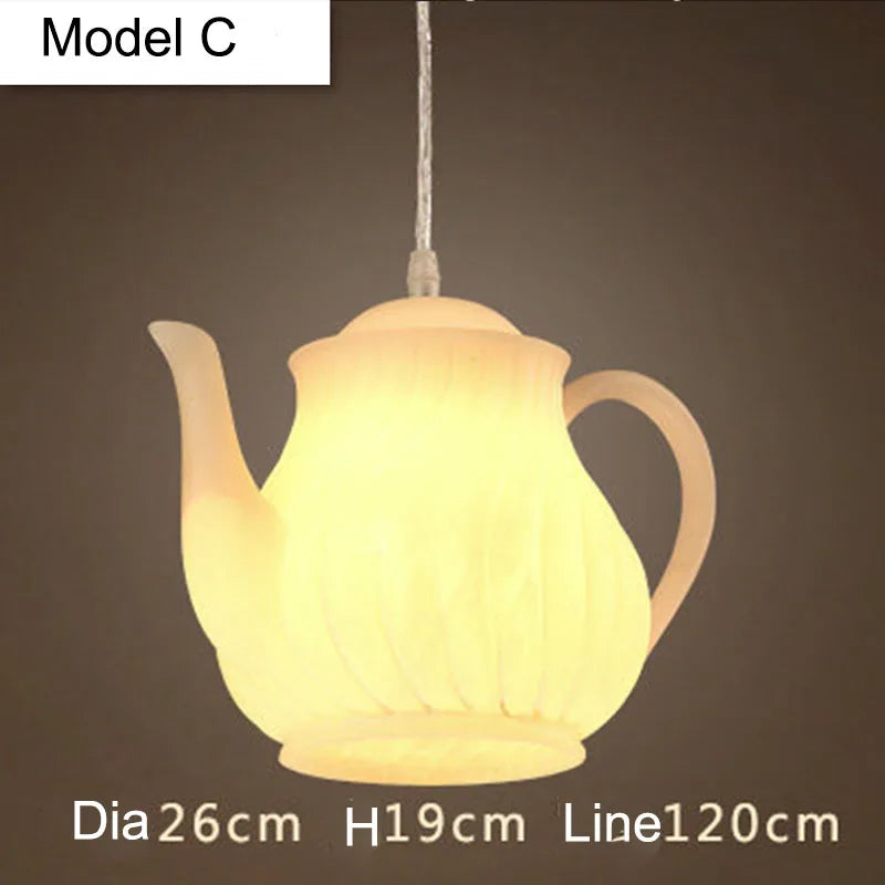 Resin pendant light with teacup and teapot - vue 4 sur 7