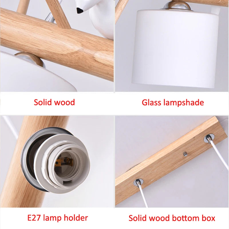 Nordic solid wood LED pendant light for dining room, ceiling, bedroom, living room, kitchen - vue 6 sur 8