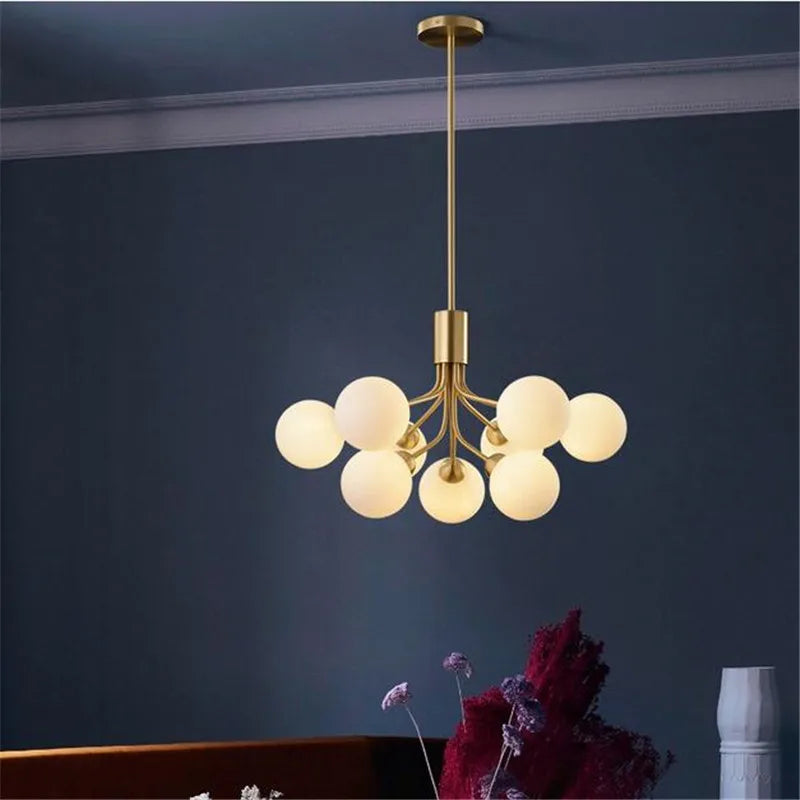 Nordic glass ball LED chandelier gold luxury for bedroom, kitchen, dining room, cafe lighting