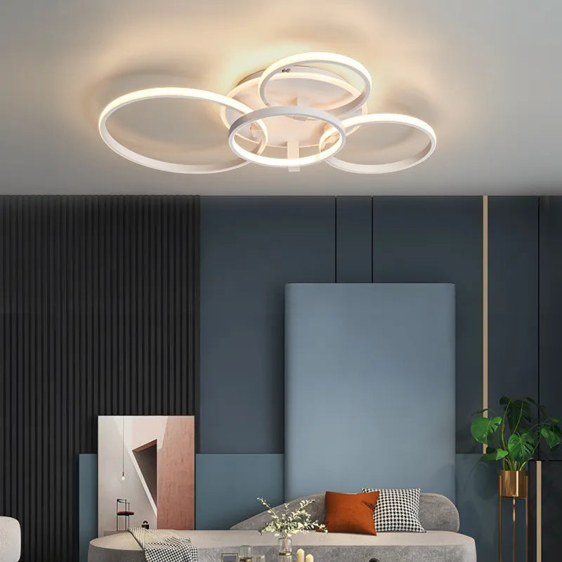 Modern led chandelier with rings, remote/app control, 1–5 rings, black or white - vue 4 sur 16