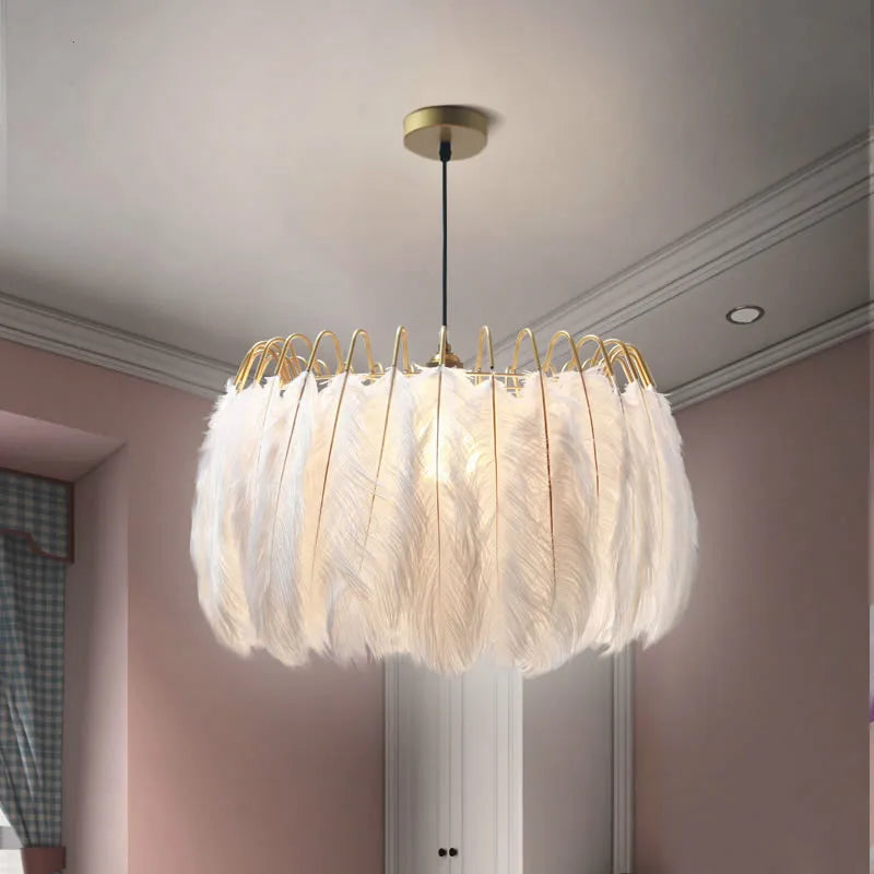 Modern romantic feather pendant light for interior decor